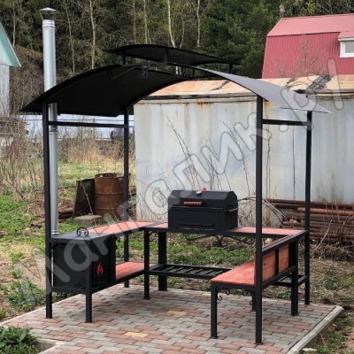 Беседка 2000х1500 с гриль-мангалом, печкой под казан и лавочкой