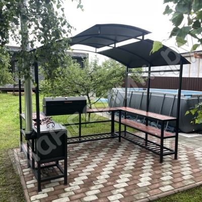Беседка 2x3 с гриль-мангалом 100x35x17см (5мм) и печкой для казана 8-12л
